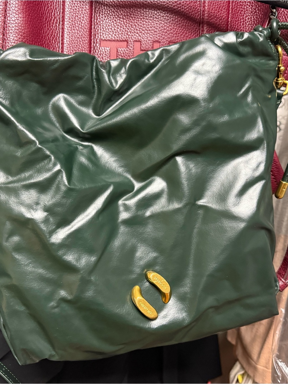 Rebecca Minkoff Forest Green Leather Shoulder Bag with Gold Accents